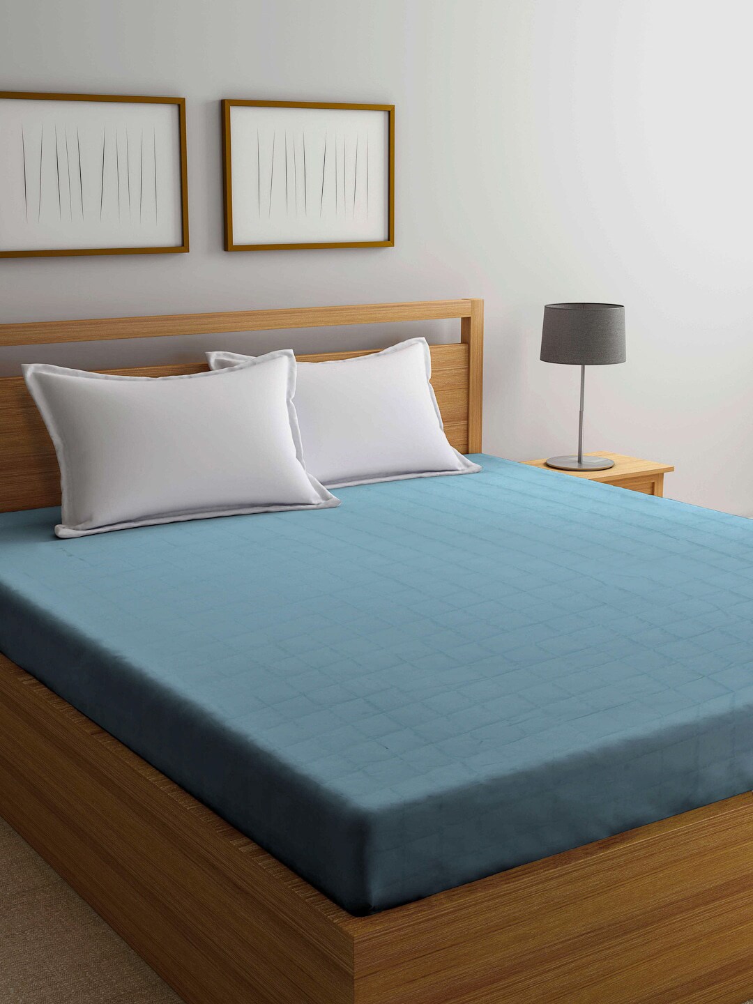 Arrabi Blue Solid TC Cotton Blend 210 GSM Double Bed Size Mattress Protector Price in India