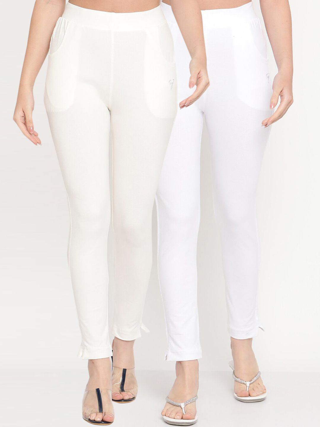 TAG 7 Women White Pack of 2 Straight Fit Ankle-Length Leggings Price in India