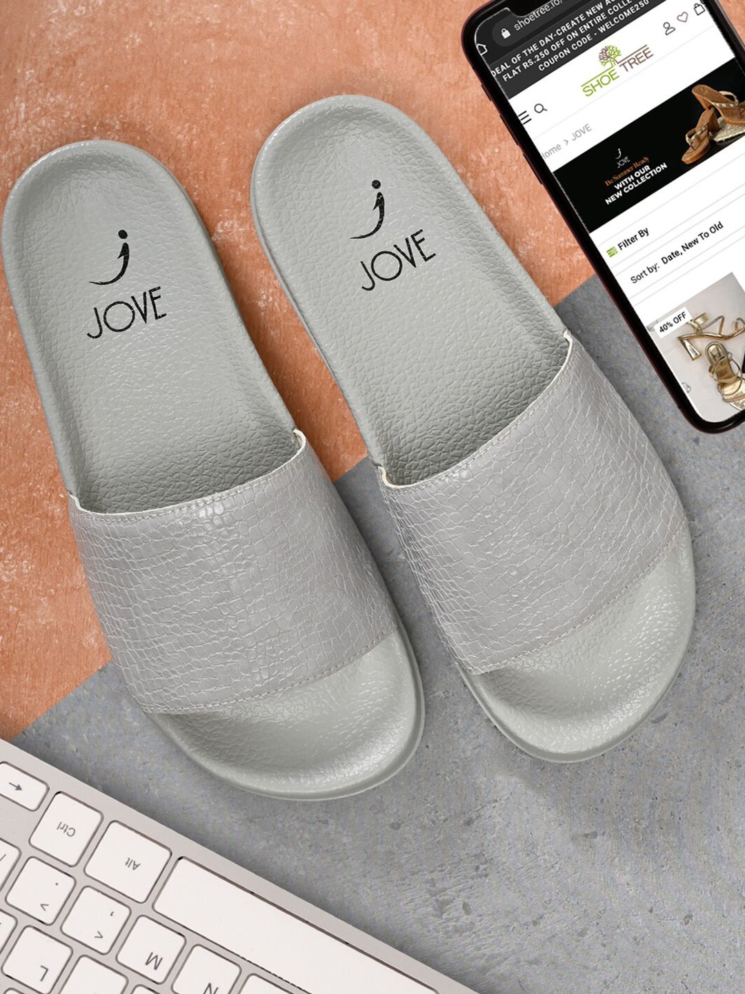 Jove Women Grey Solid Sliders Price in India