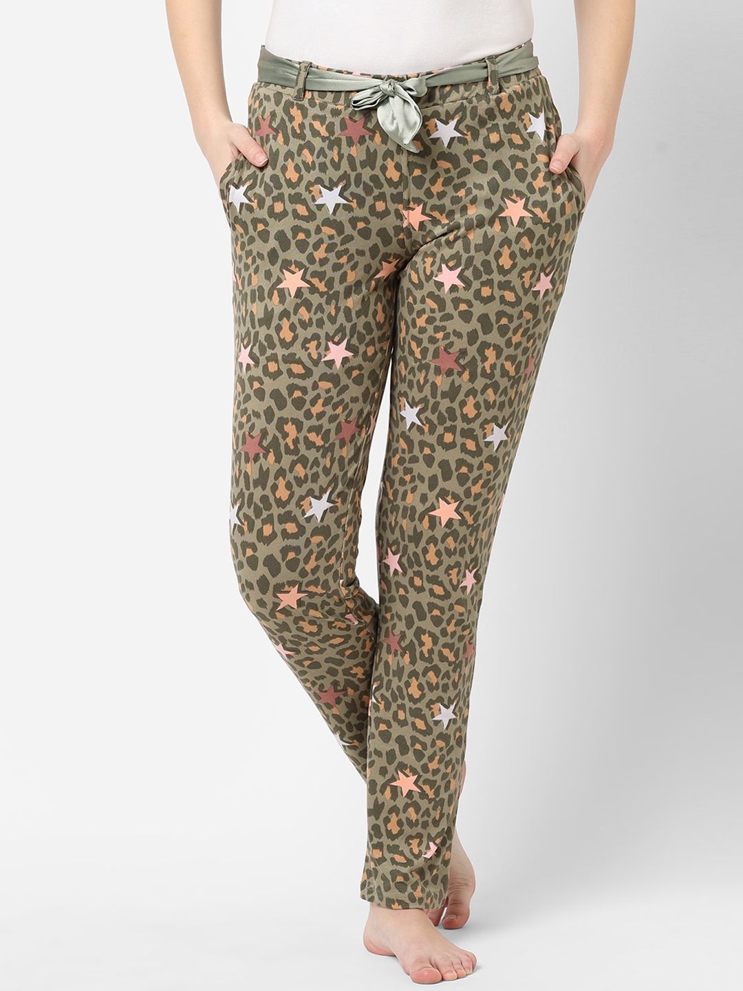 Sweet Dreams Women Olive-Green Printed Lounge Pant Price in India