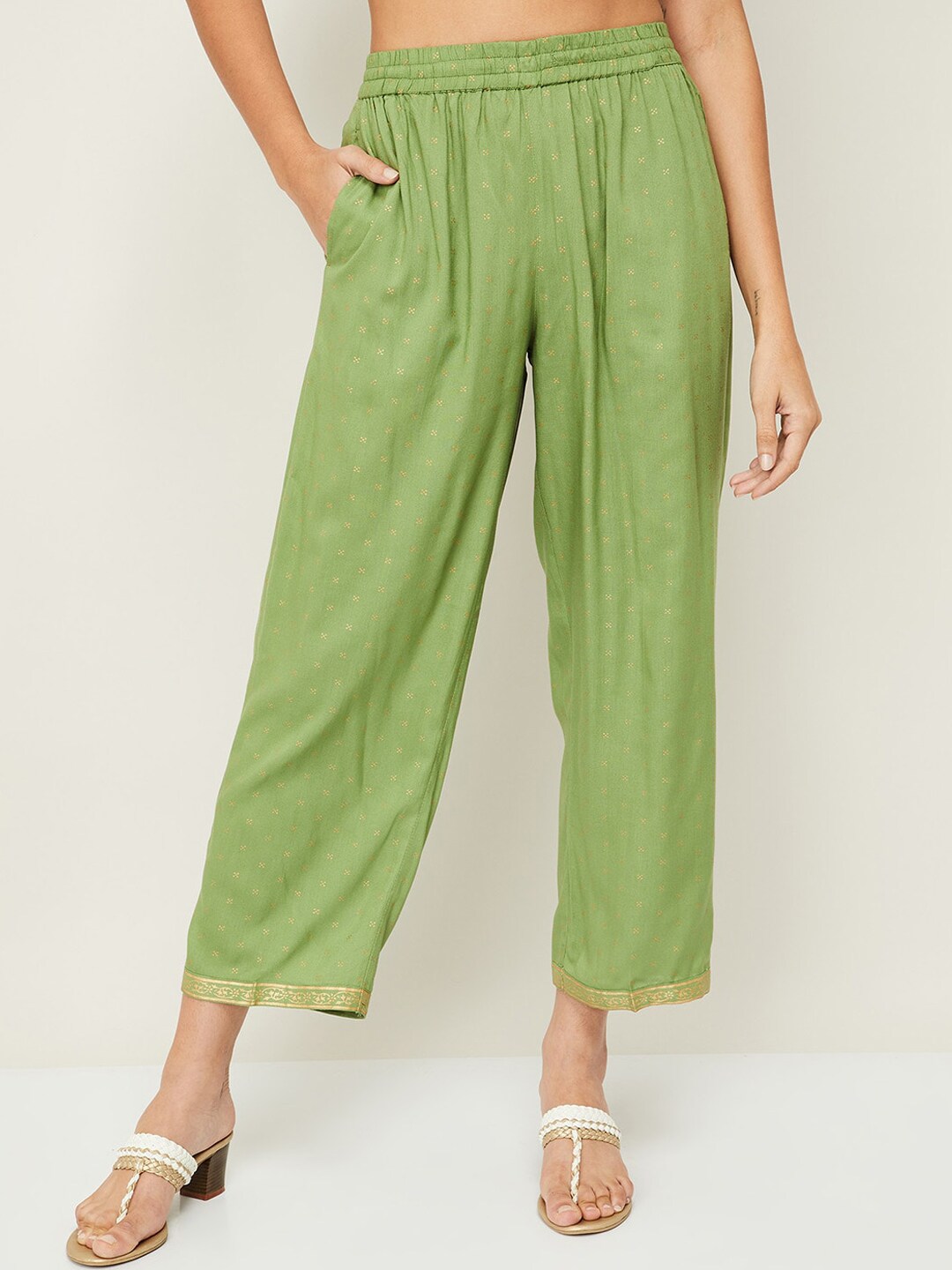 Melange by Lifestyle Women Green Pleated Trousers Price in India