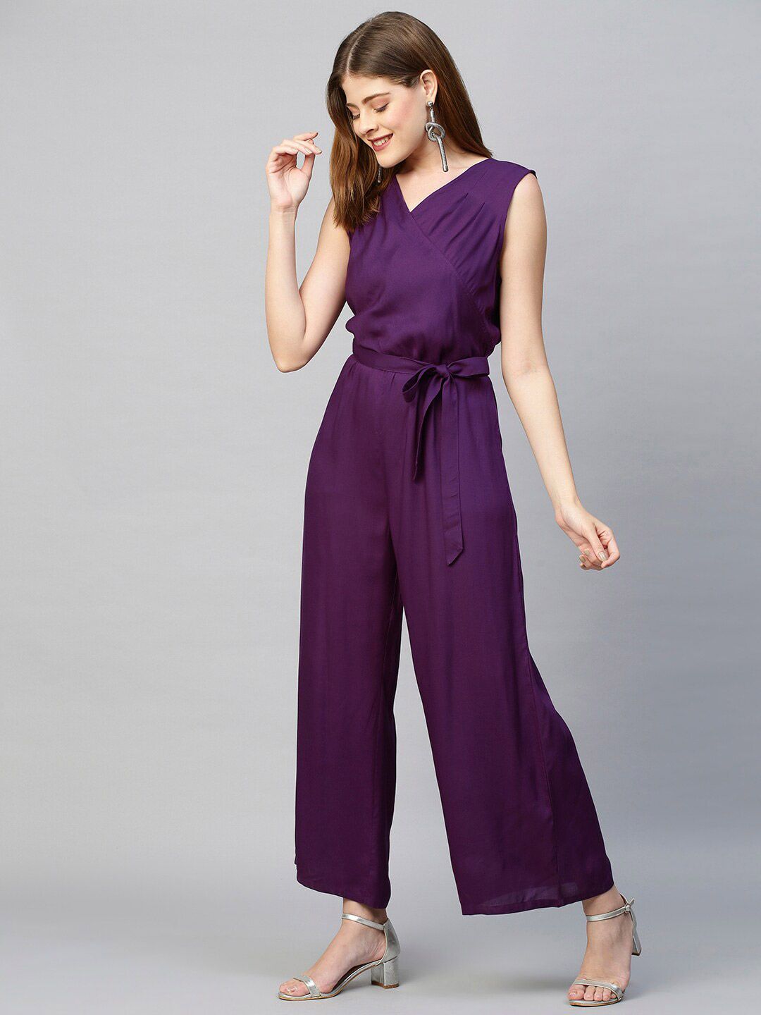 FASHOR Purple Wrap Basic Jumpsuit Price in India