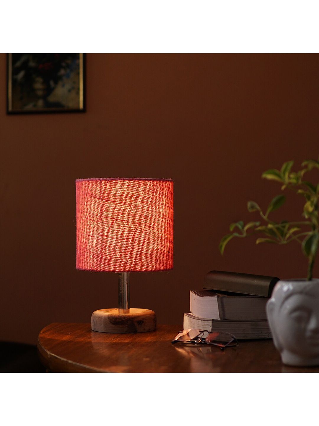 Pinecraft INTERNATIONAL Pink & Tan Brown Contemporary Edra Table Lamp with Shade Price in India