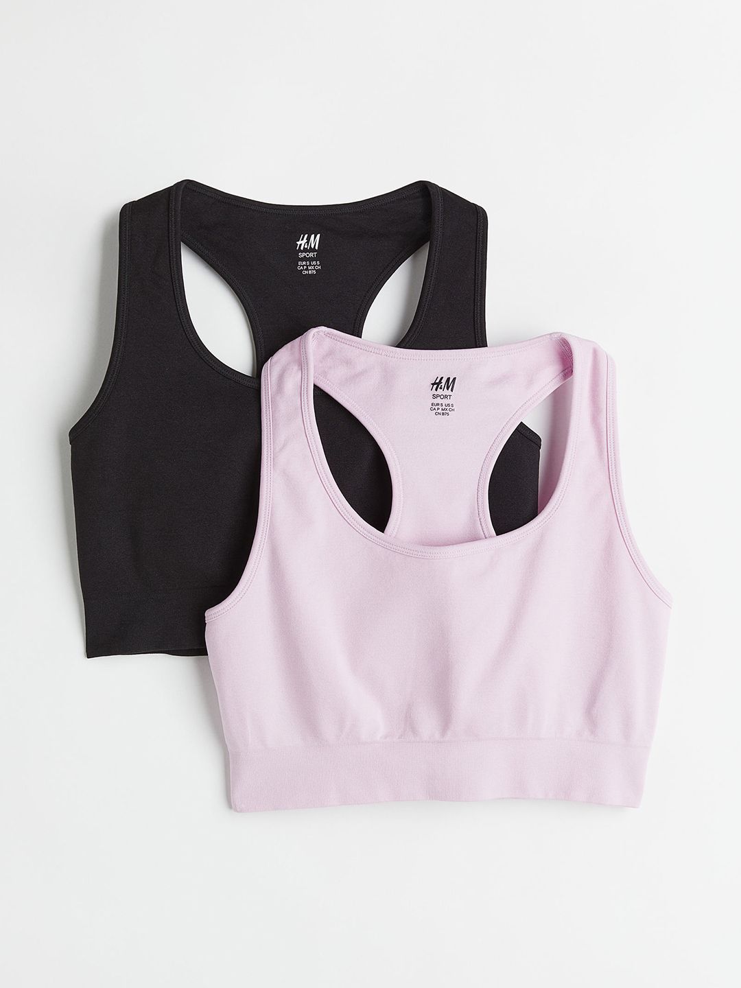 H&M Women Black & Pink 2-Pack Light Support Workout Bras Price in India