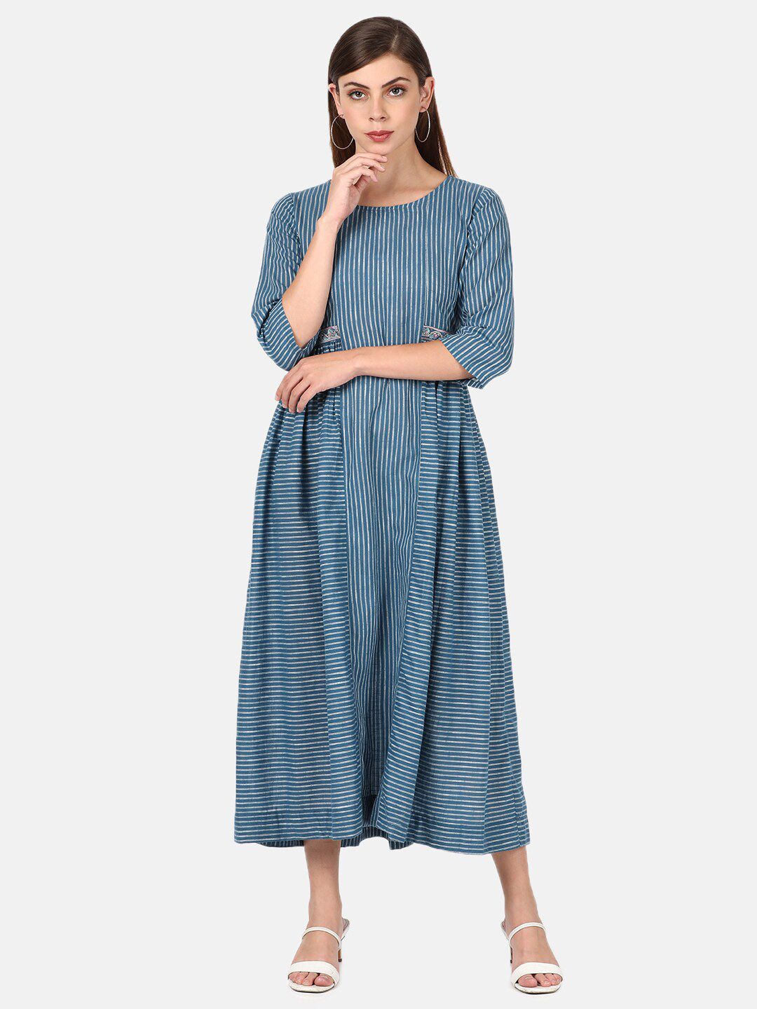 UNTUNG Blue A-Line Cotton Midi Dress Price in India