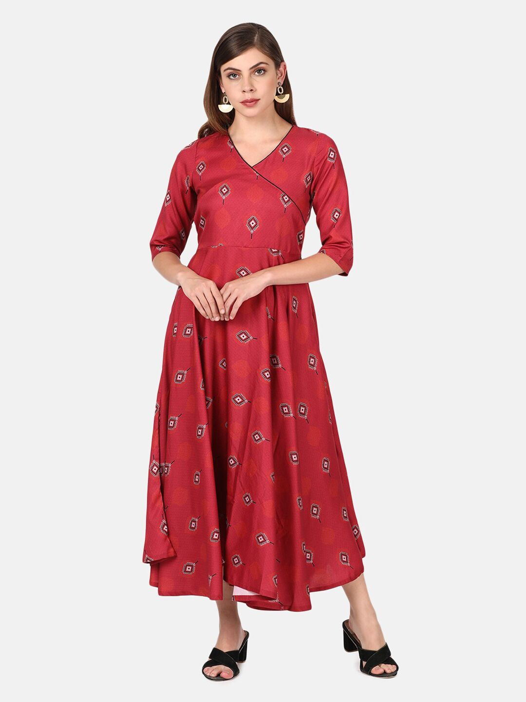 UNTUNG Red & Black Ethnic Motifs Maxi Dress Price in India