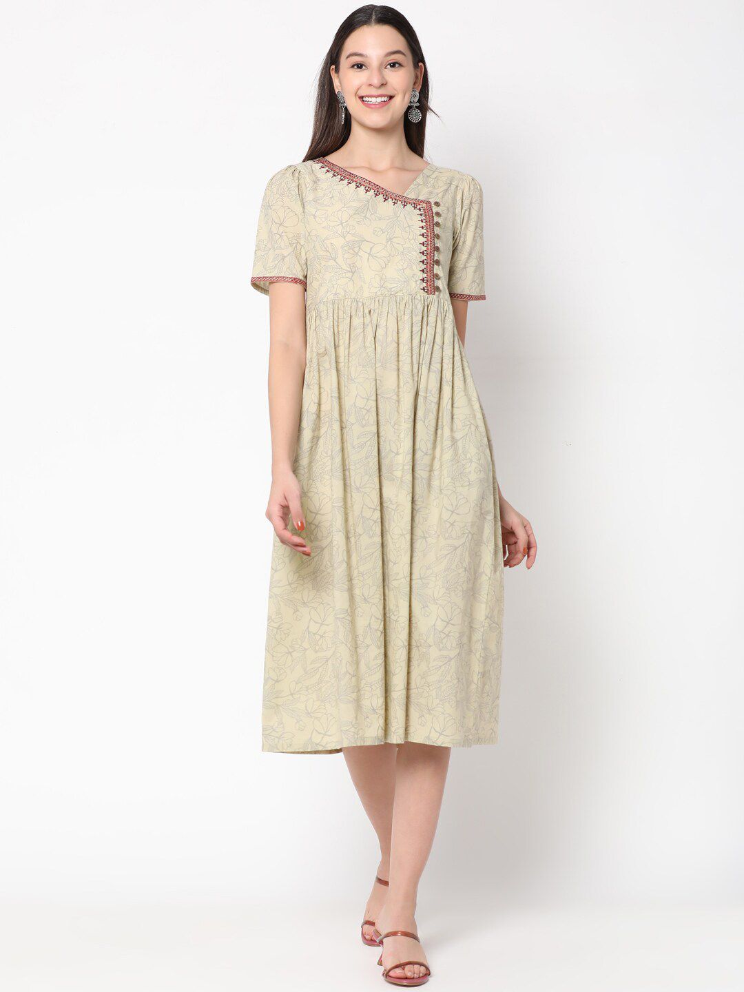 UNTUNG Women Cream-Coloured Empire Midi Dress Price in India