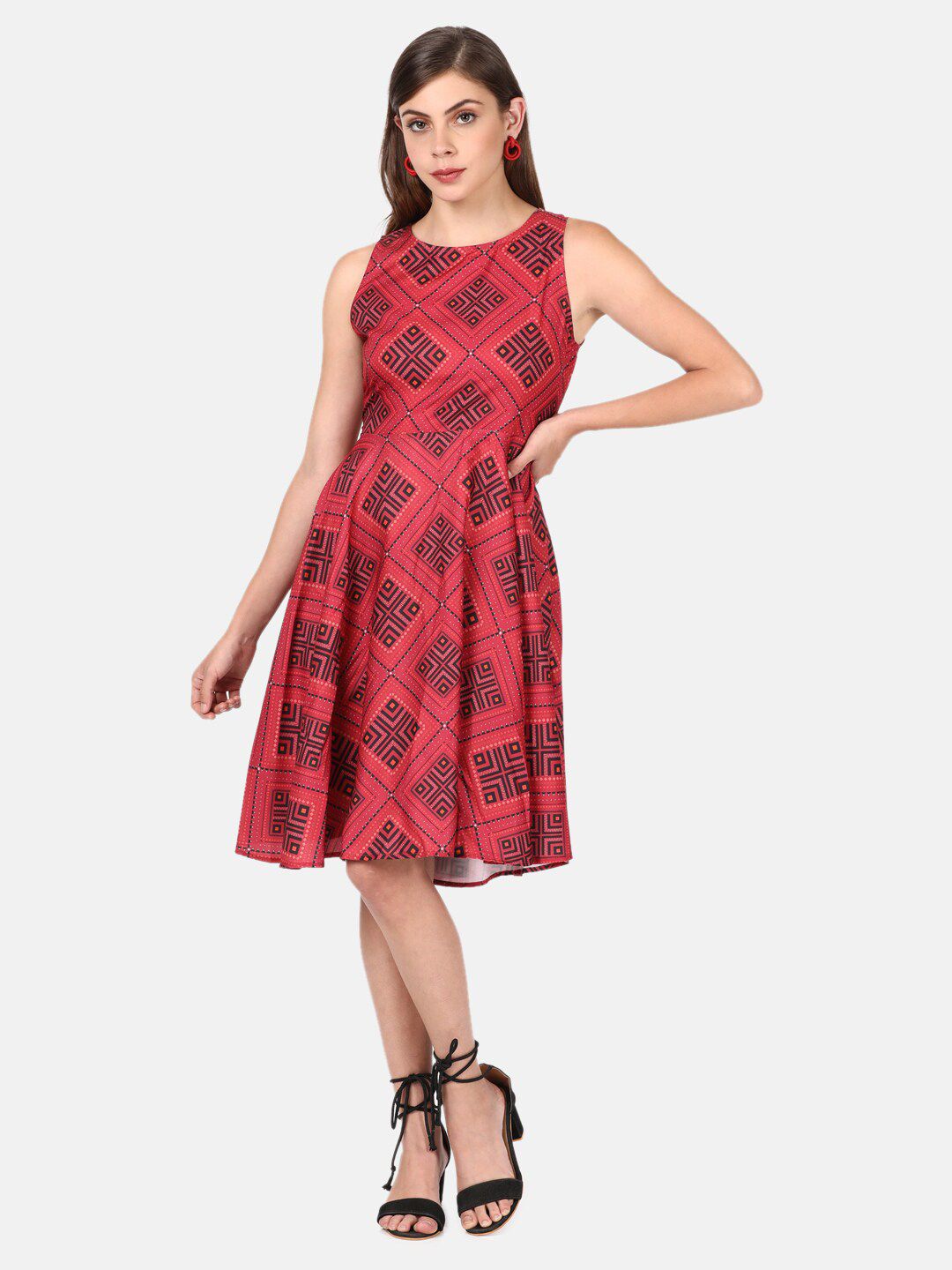 UNTUNG Red & Black Cotton Dress Price in India