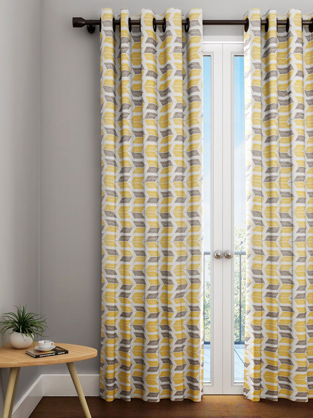 URBAN DREAM Yellow & Brown Geometric Door Curtain Price in India