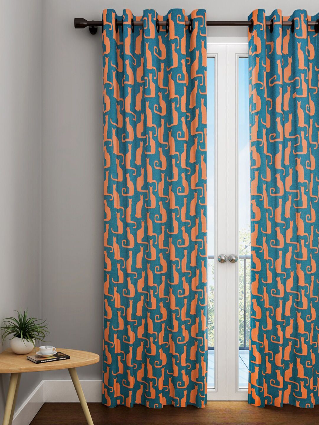 URBAN DREAM Teal & Orange Abstract Printed Long Door Curtain Price in India