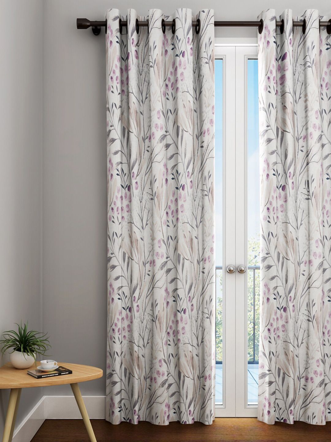 URBAN DREAM Purple & Grey Floral Cotton Long Door Curtain Price in India