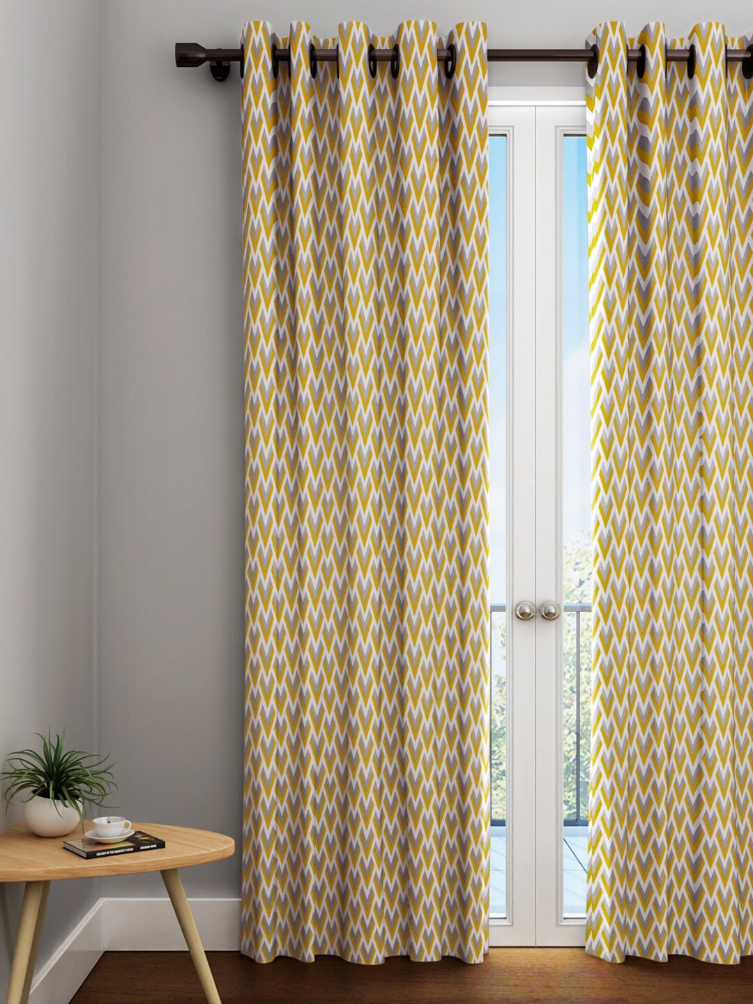 URBAN DREAM Mustard & Grey Geometric Cotton Long Door Curtain Price in India