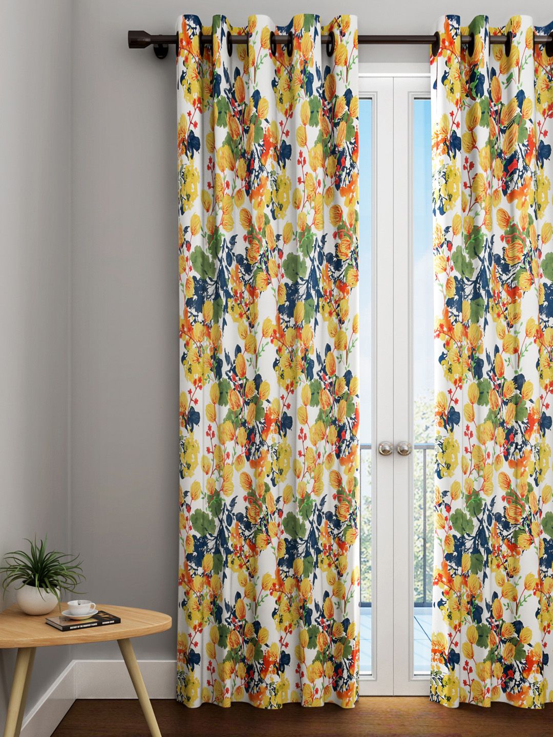 URBAN DREAM Yellow & Green Floral Long Door Curtain Price in India