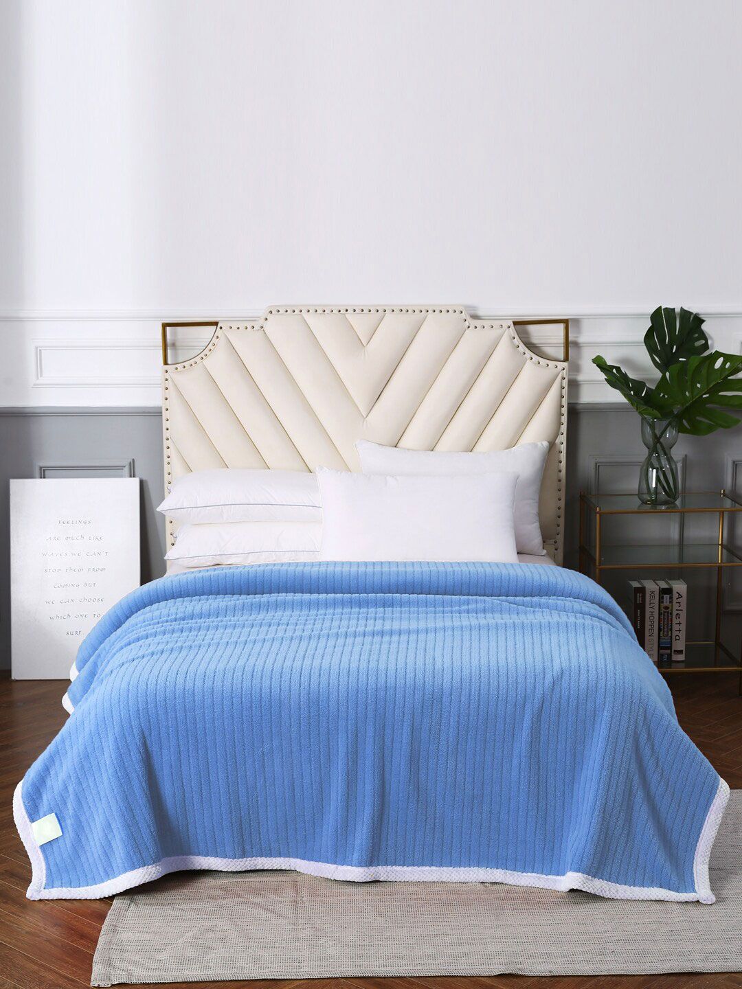 URBAN DREAM Blue Striped AC Room 210 GSM Double Bed Blanket Price in India