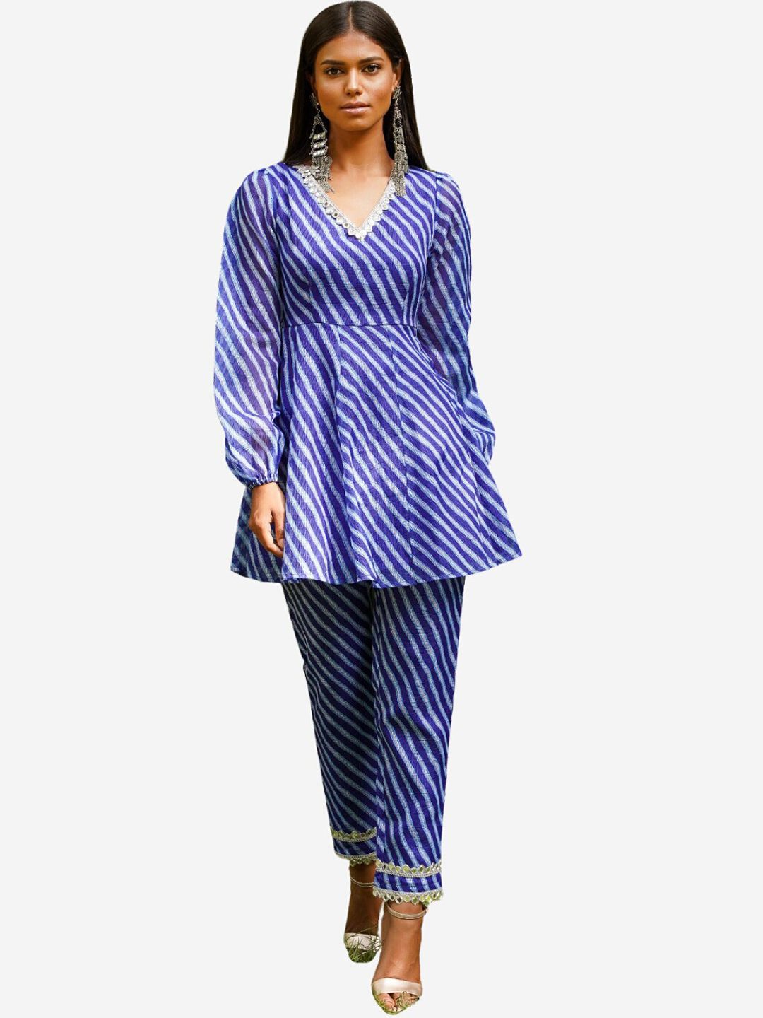 Alaya By Stage3 Women Blue & White Striped Peplum Kurta Price in India