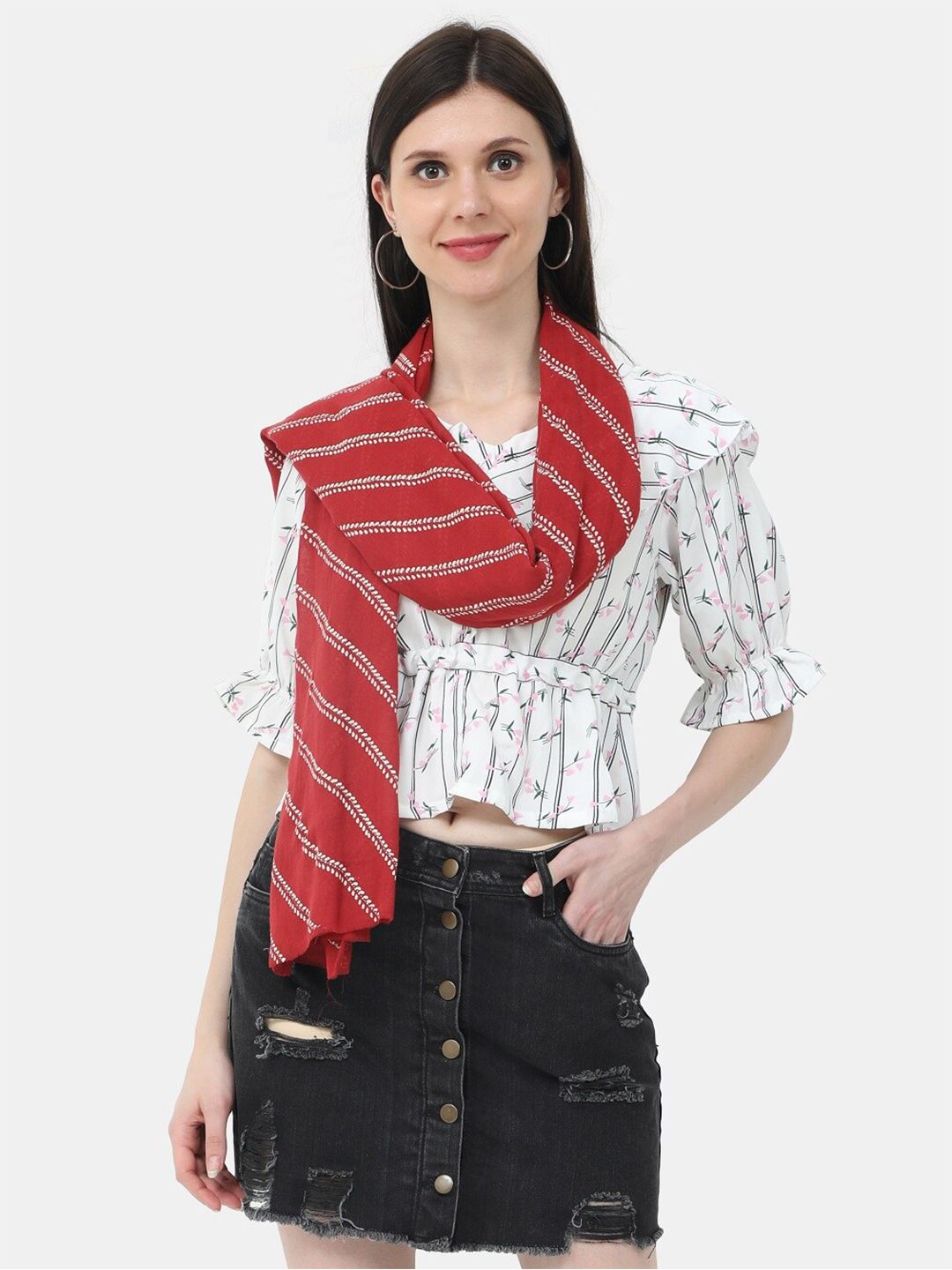 thickskin Women Red & White Striped Stole Price in India