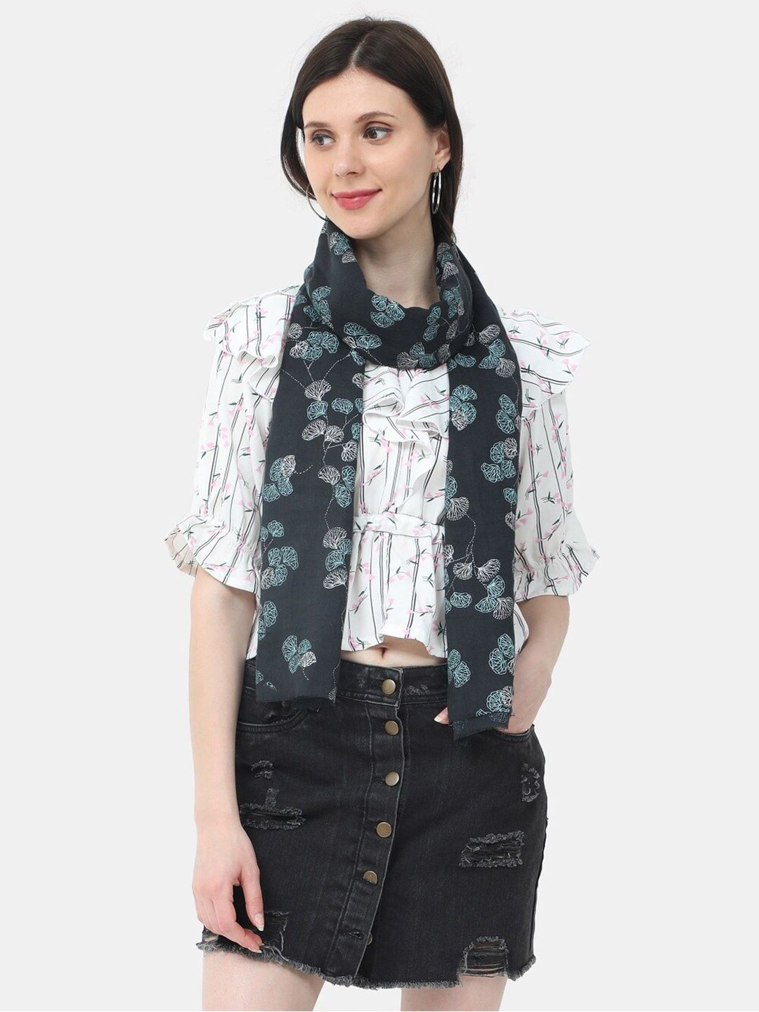 thickskin Women Black & White Floral Printed Cotton Stole Price in India