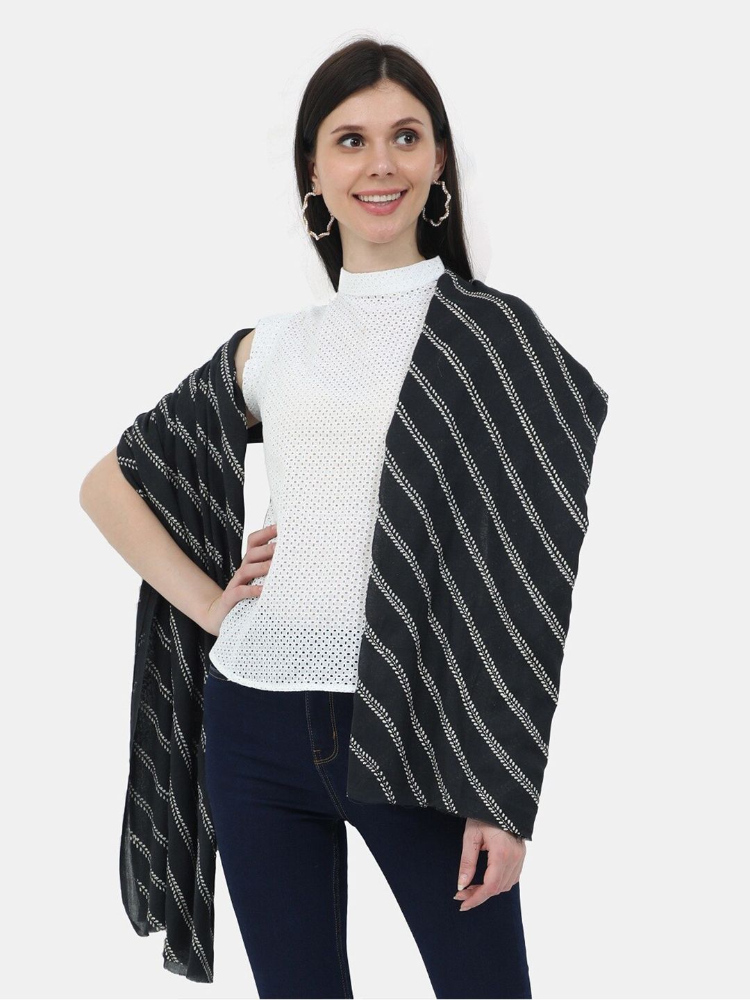 thickskin Women Black & White Striped Cotton Stole Price in India