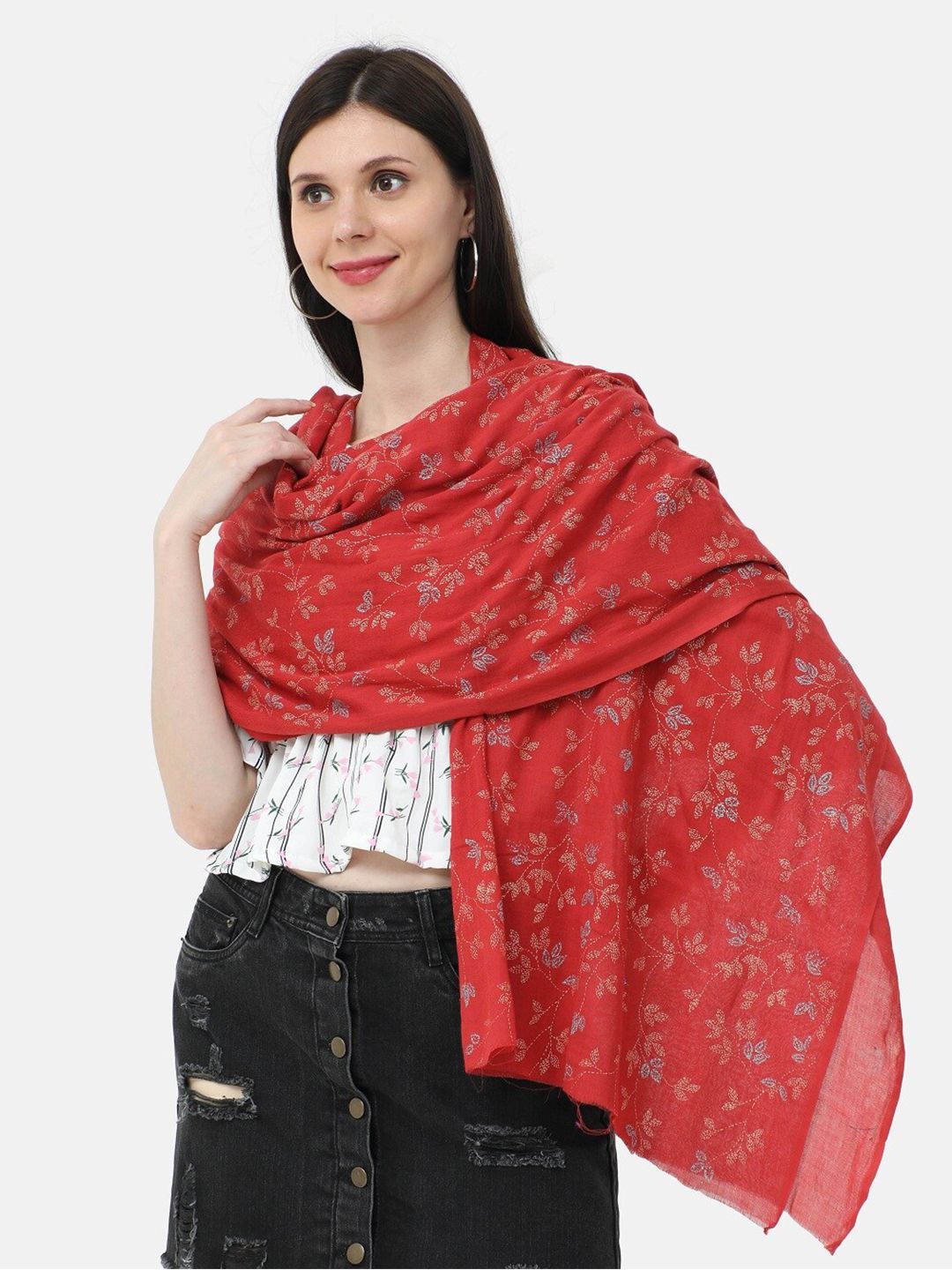 thickskin Women Red & White Printed Cotton Stole Price in India