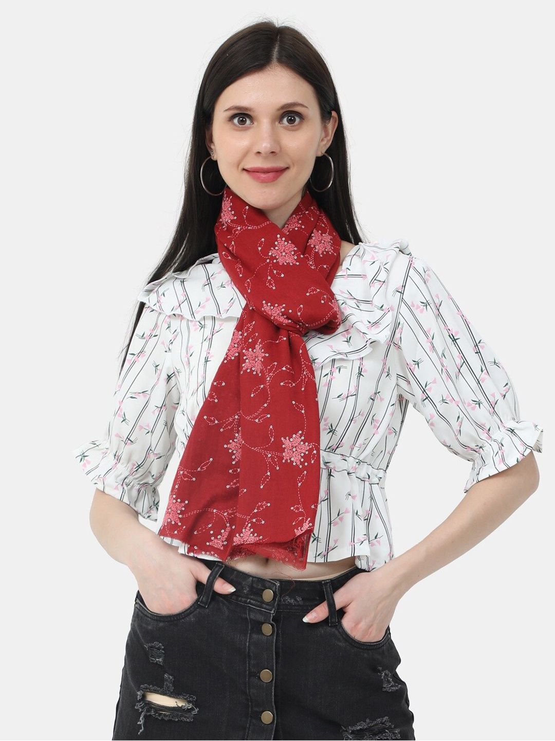 thickskin Women Red & White Printed Stole Price in India