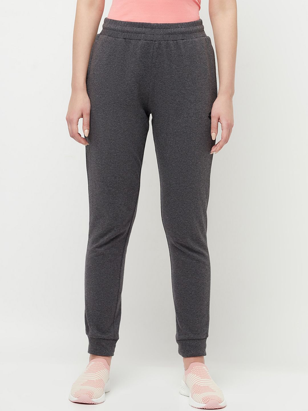 Lotto Women Charcoal Grey Solid Cotton Regular Joggers Price in India