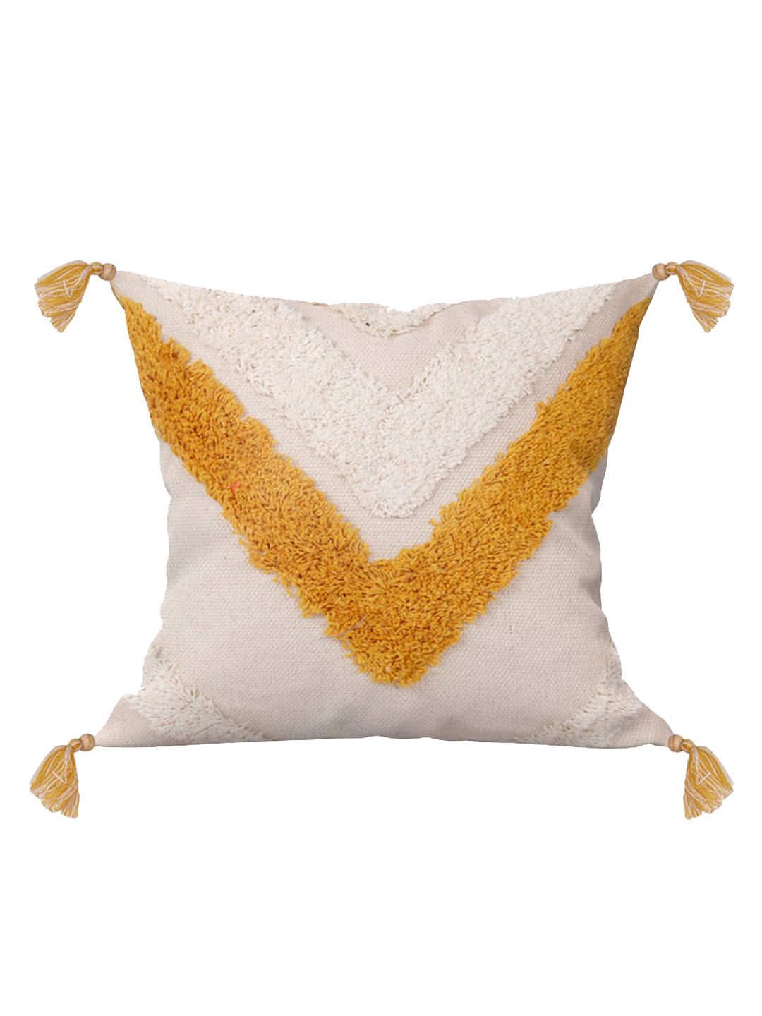 ASTRID Yellow & Off-White Self-Design Square Cushion Cover Price in India