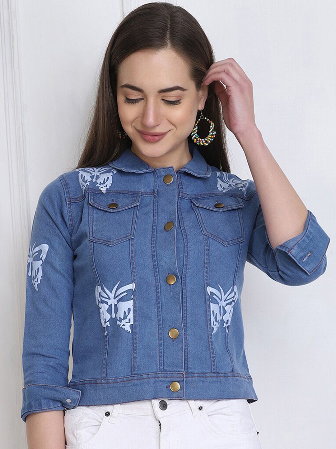 BUY NEW TREND Women Blue Lightweight Crop Denim Jacket Price in India