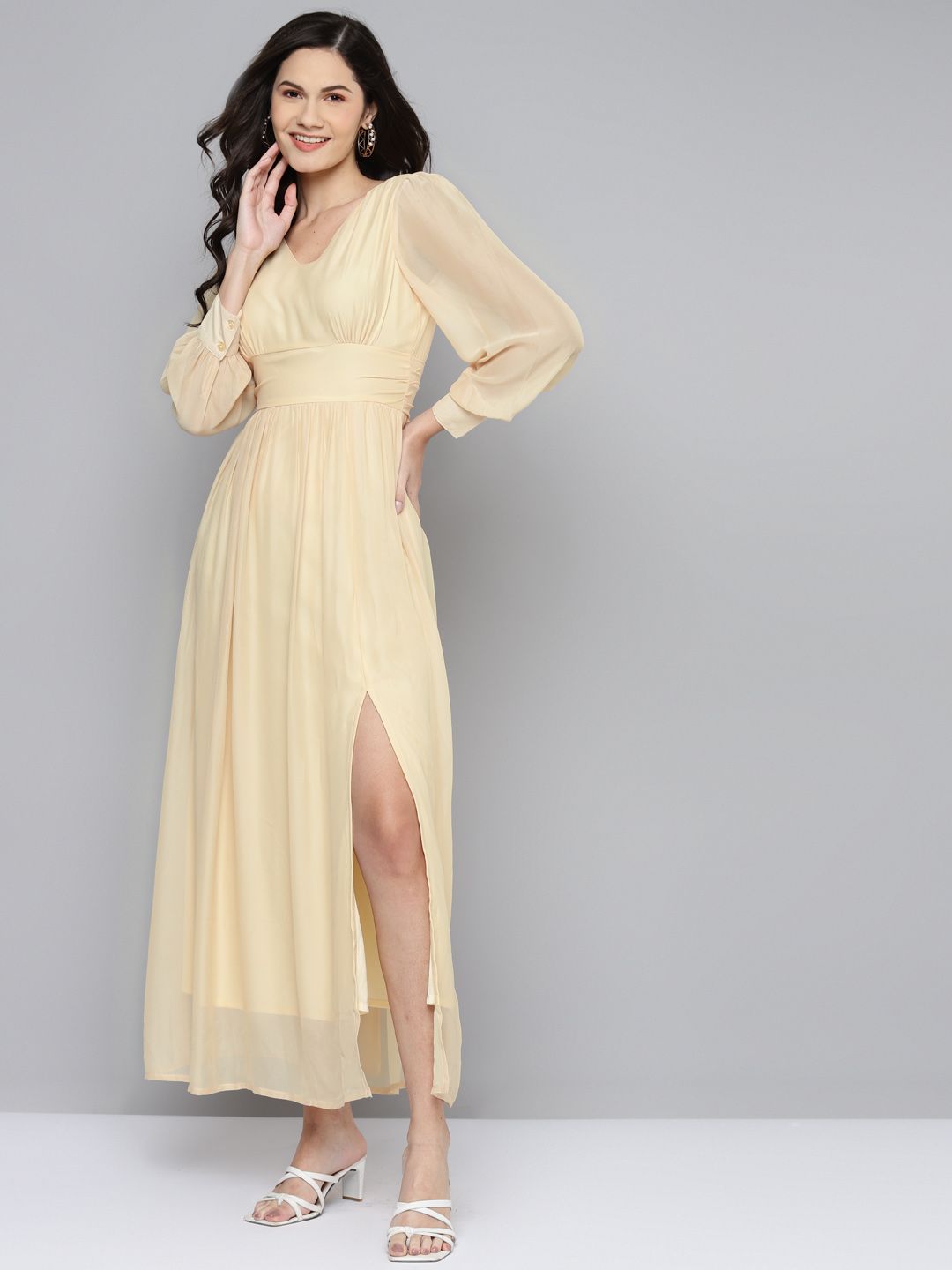 SASSAFRAS Beige Maxi Dress With Side Slit Price in India