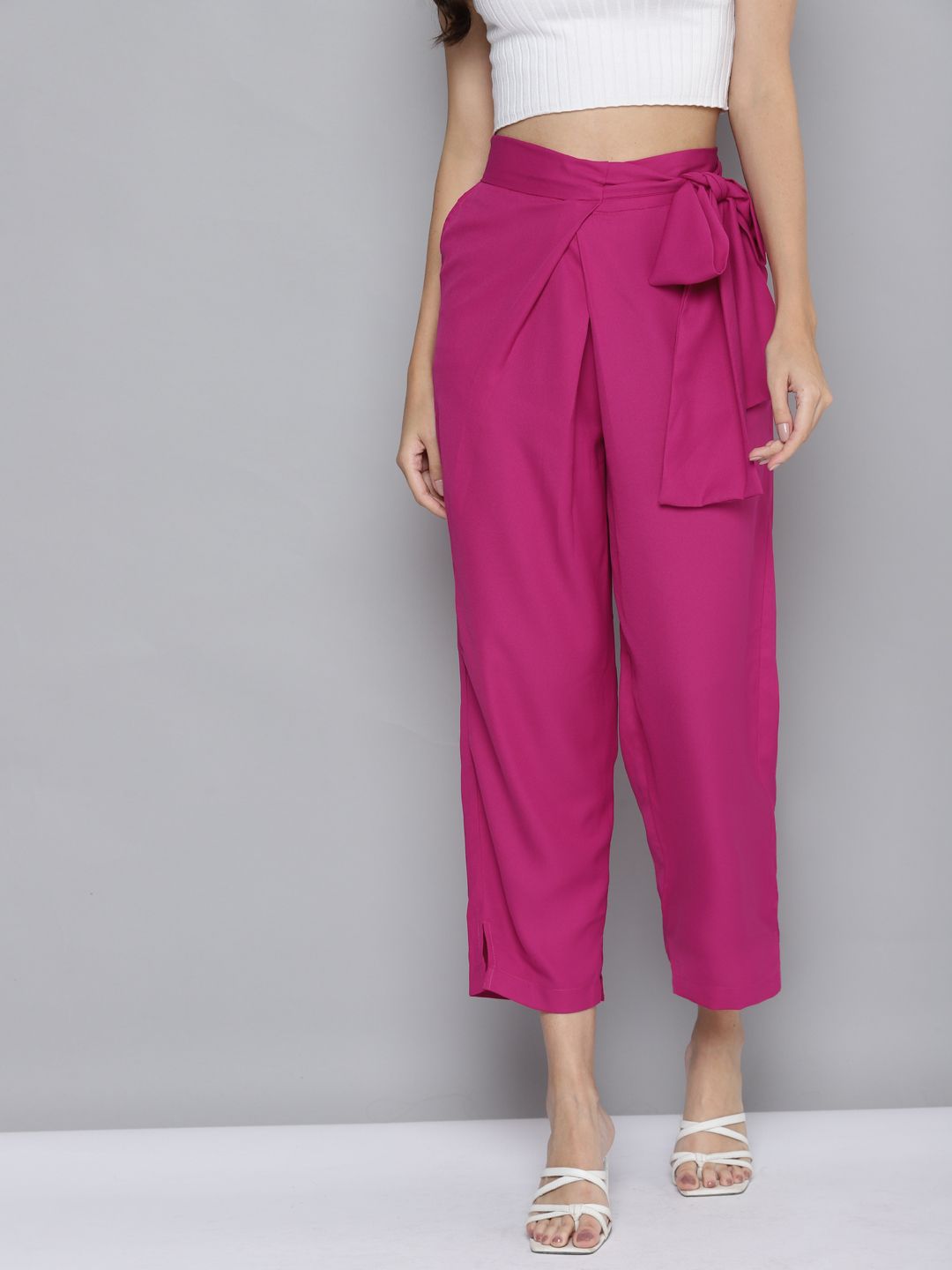 SASSAFRAS Women Pink High-Rise Cropped Trousers Price in India