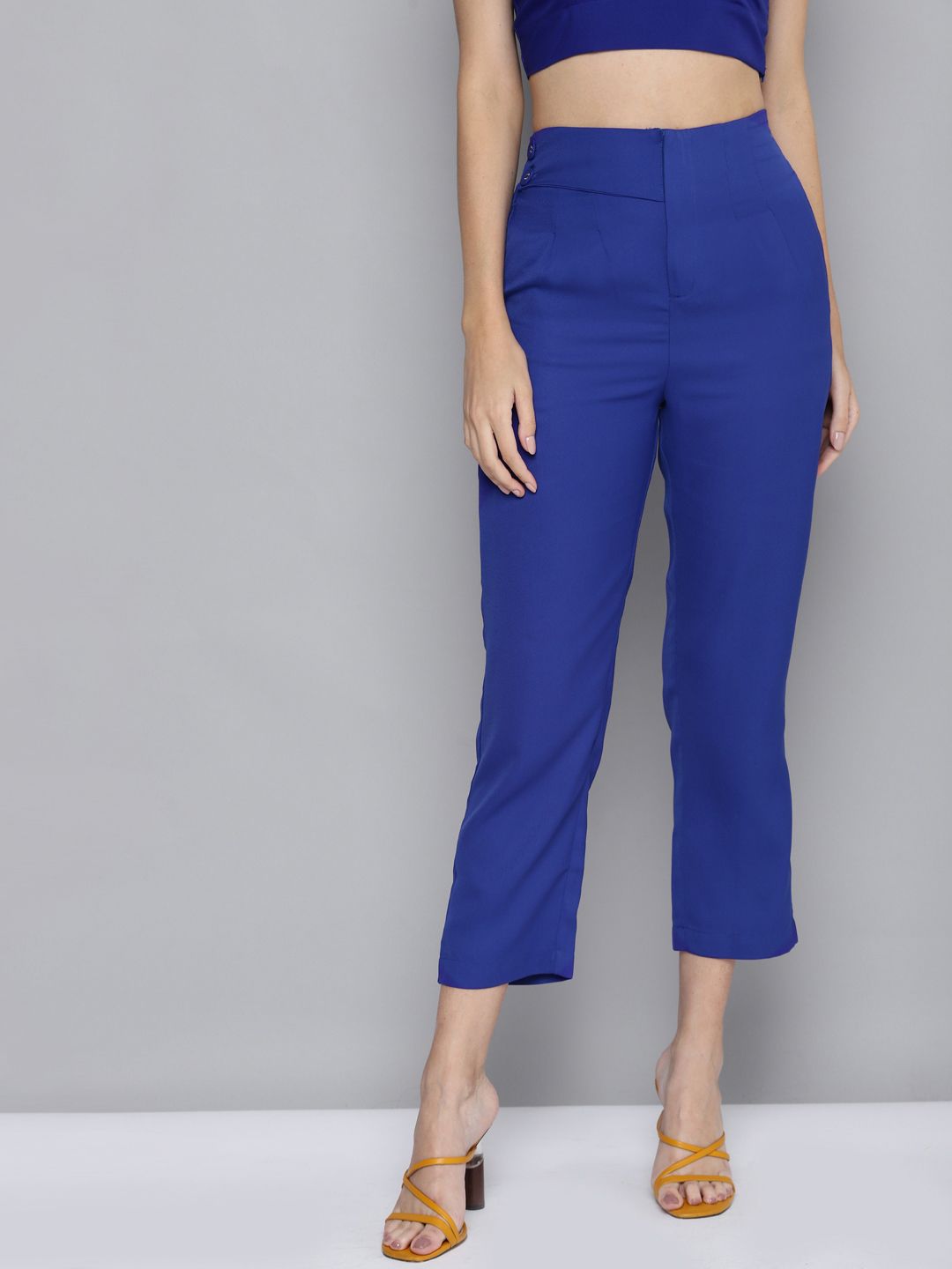 SASSAFRAS Women Blue High-Rise Cropped Trousers Price in India
