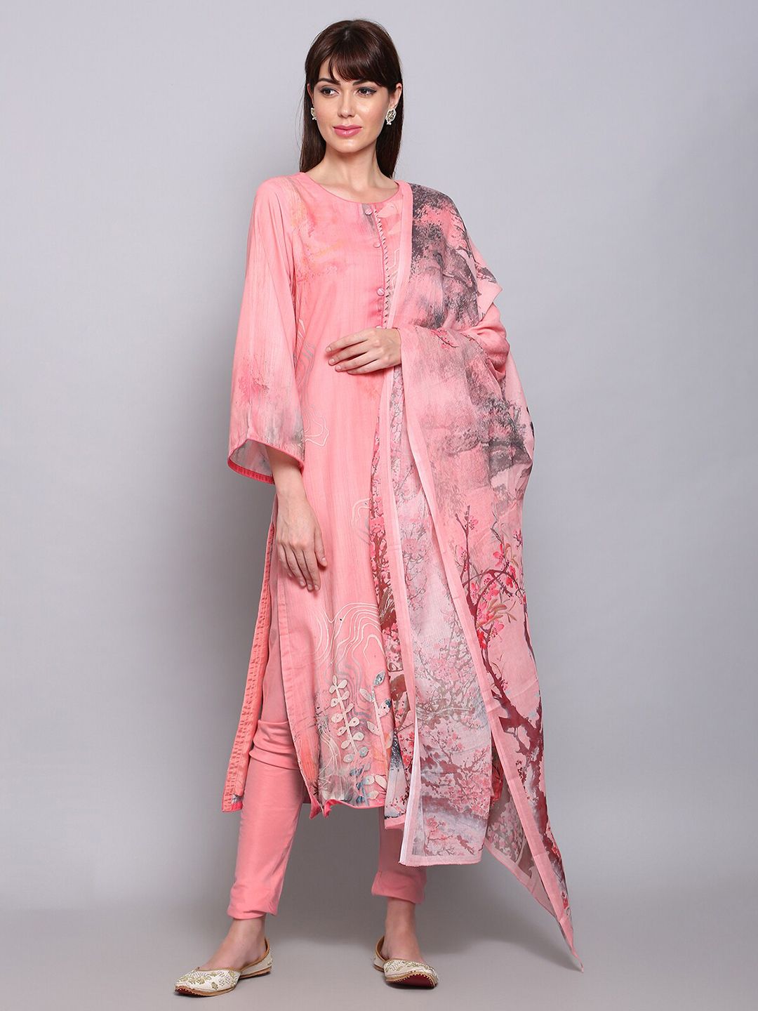 Stylee LIFESTYLE Pink & Grey Digital Printed Unstitched Dress Material Price in India