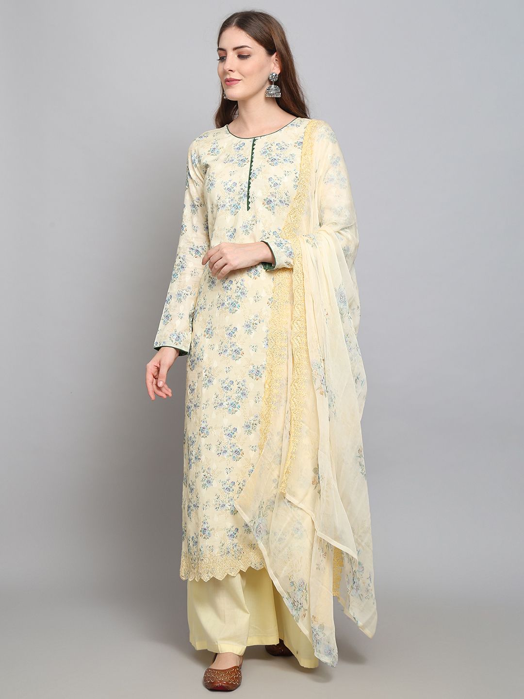 Stylee LIFESTYLE Yellow & Blue Printed Unstitched Dress Material Price in India