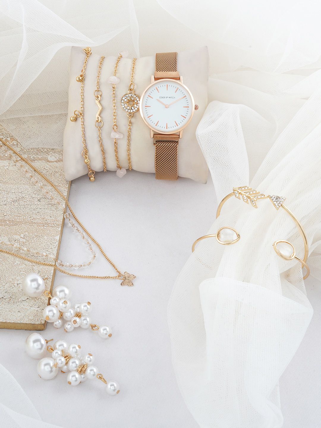 JOKER & WITCH JOKER & WITCH Women Rose Gold-Toned Magic Love Stack Watch Gift Set