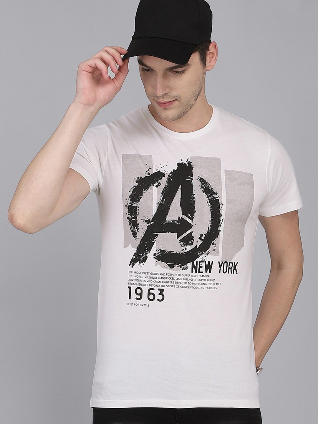 Free Authority Men White Avengers Featured Pure Cotton T-shirt