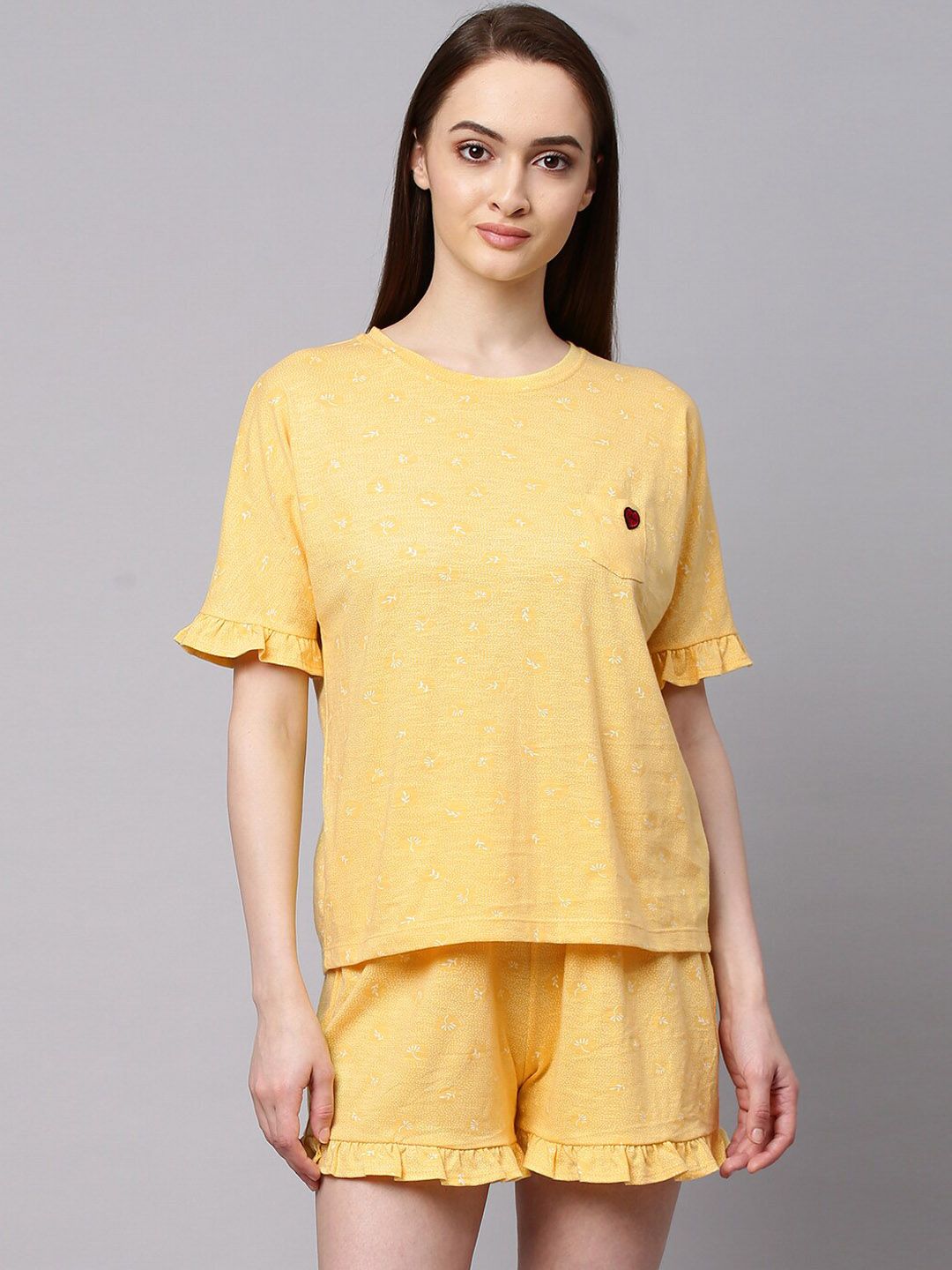 Chemistry Women Yellow Printed Night suit Price in India