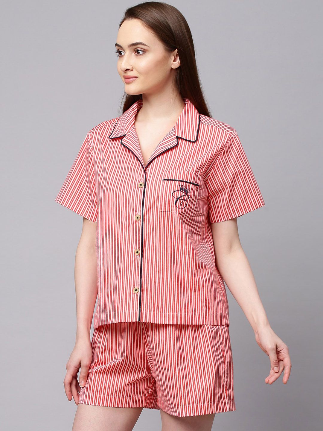 Chemistry Women Red & White Striped Night suit Price in India