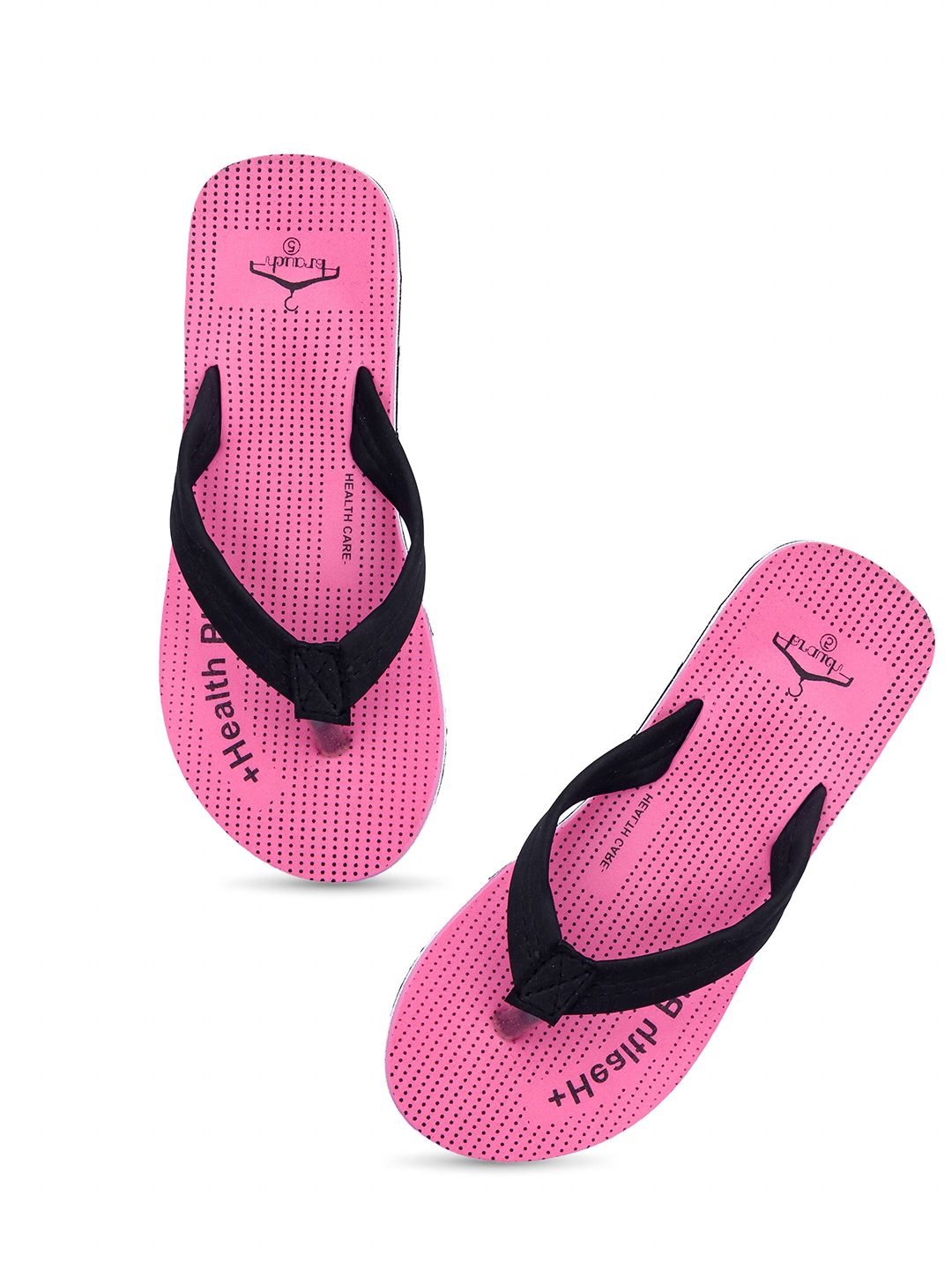 Brauch Women Pink & Black Printed Thong Flip-Flops Price in India