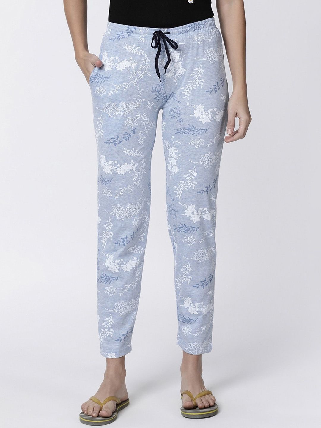 Kryptic Women Blue Printed Cotton Lounge Pants Price in India