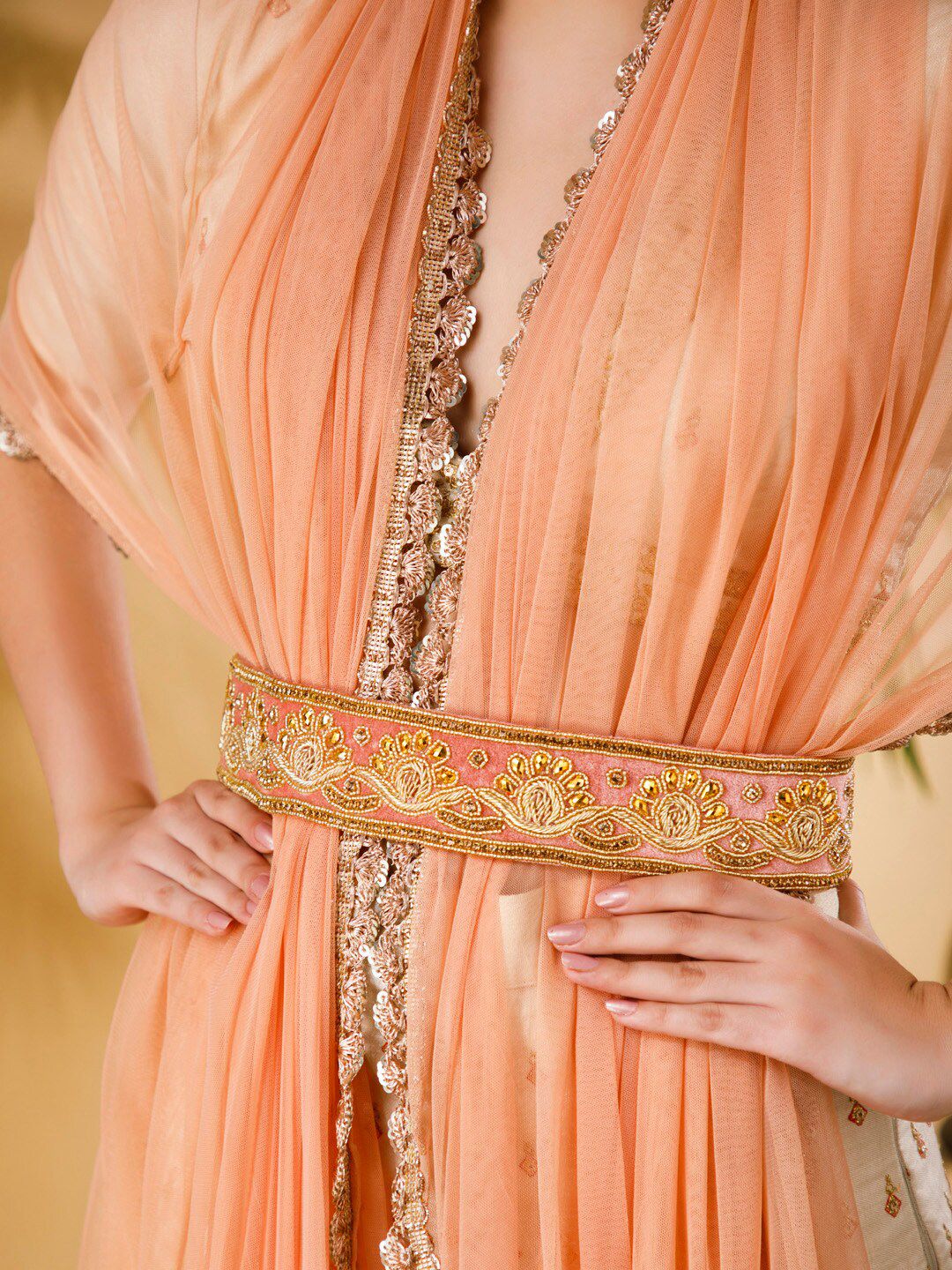 Rubans Women Peach-Coloured Embellished Belt Price in India