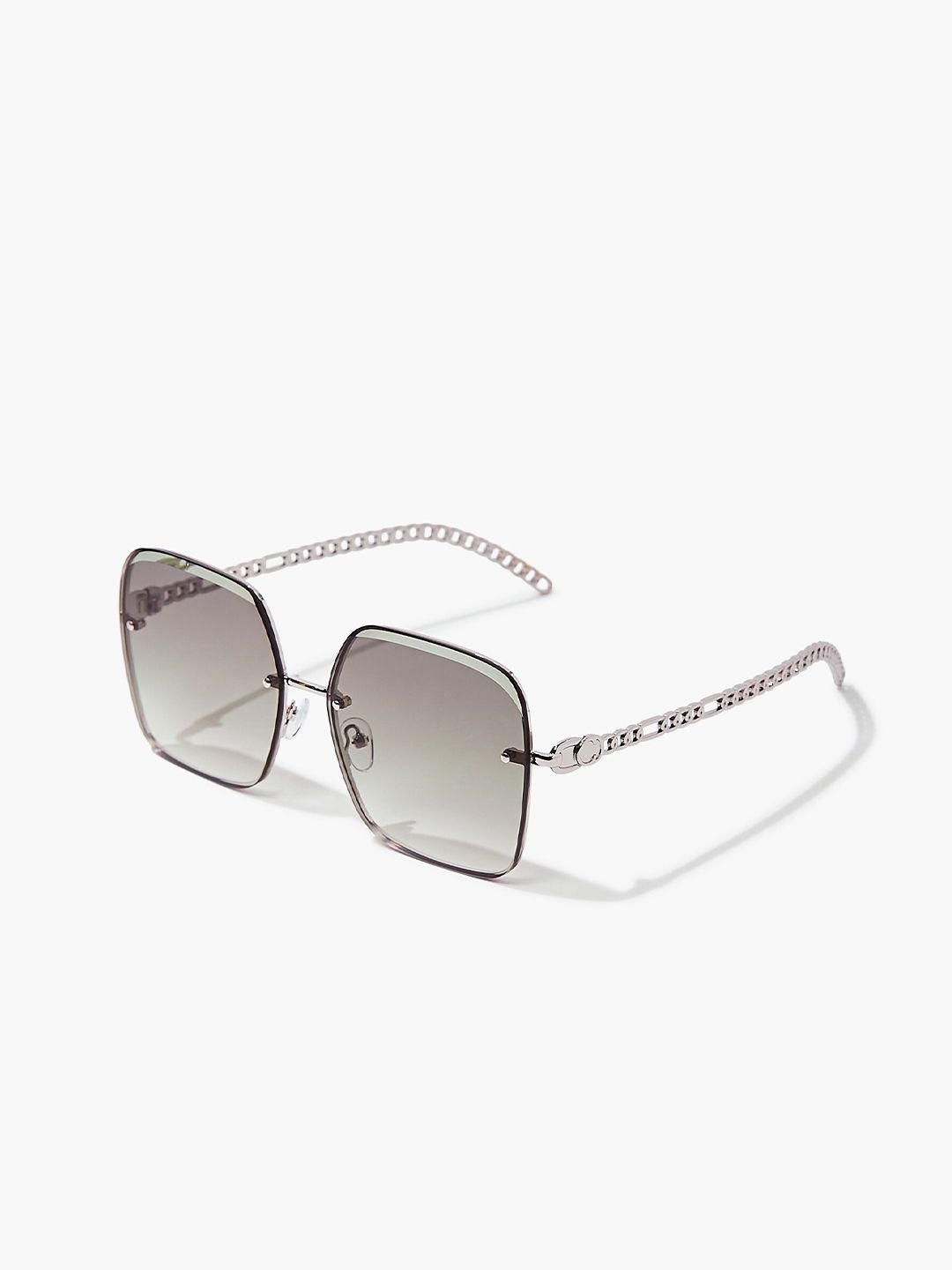 FOREVER 21 Women Black Lens & Silver Square Sunglasses with UV Protected Lens Price in India