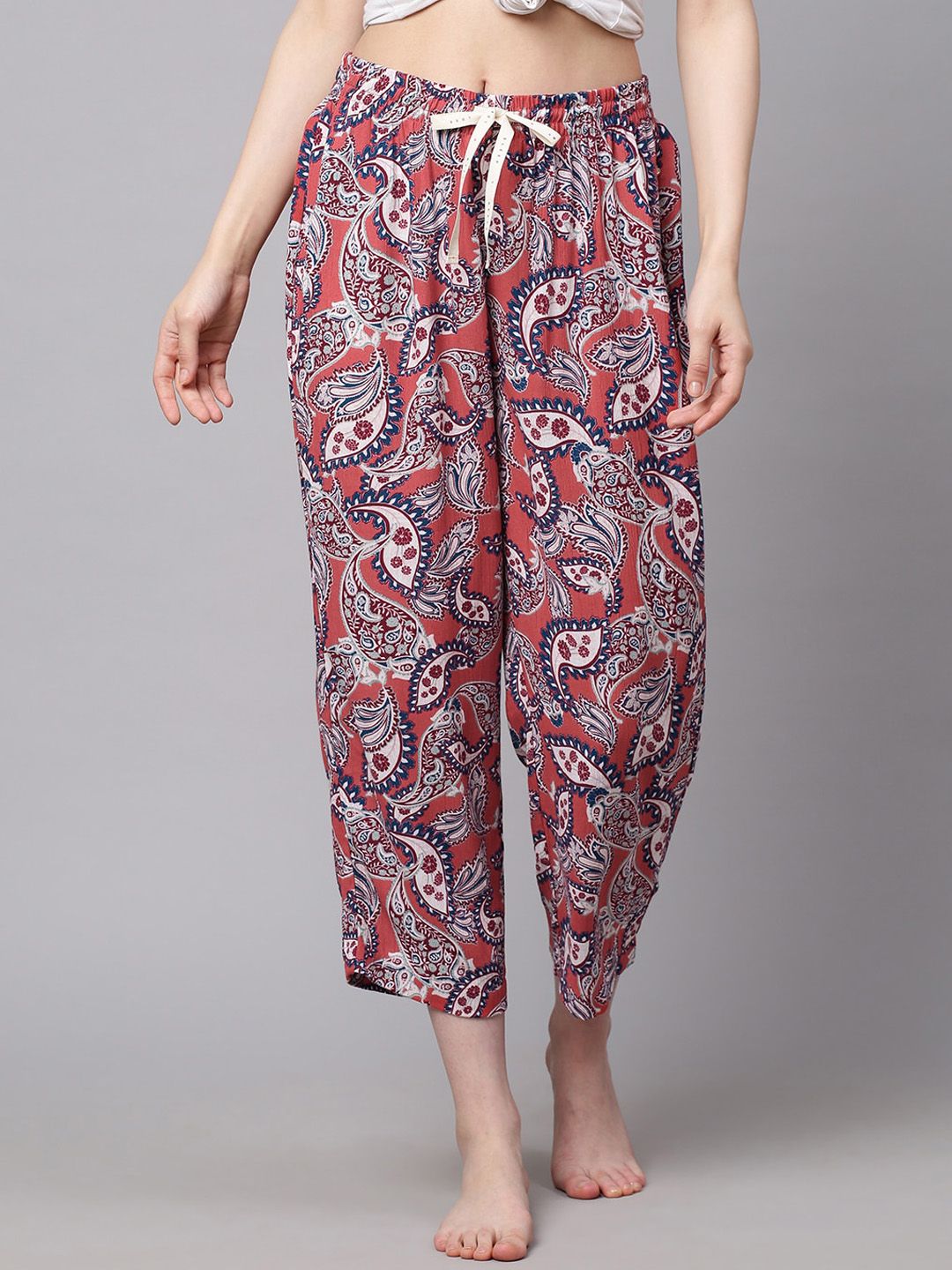 Chemistry Women Rust-Coloured Printed Lounge Pants Price in India