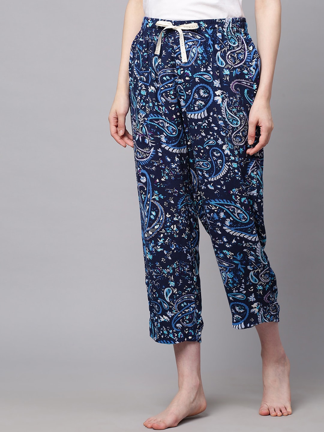Chemistry Women Navy Blue Printed Pyjamas Price in India