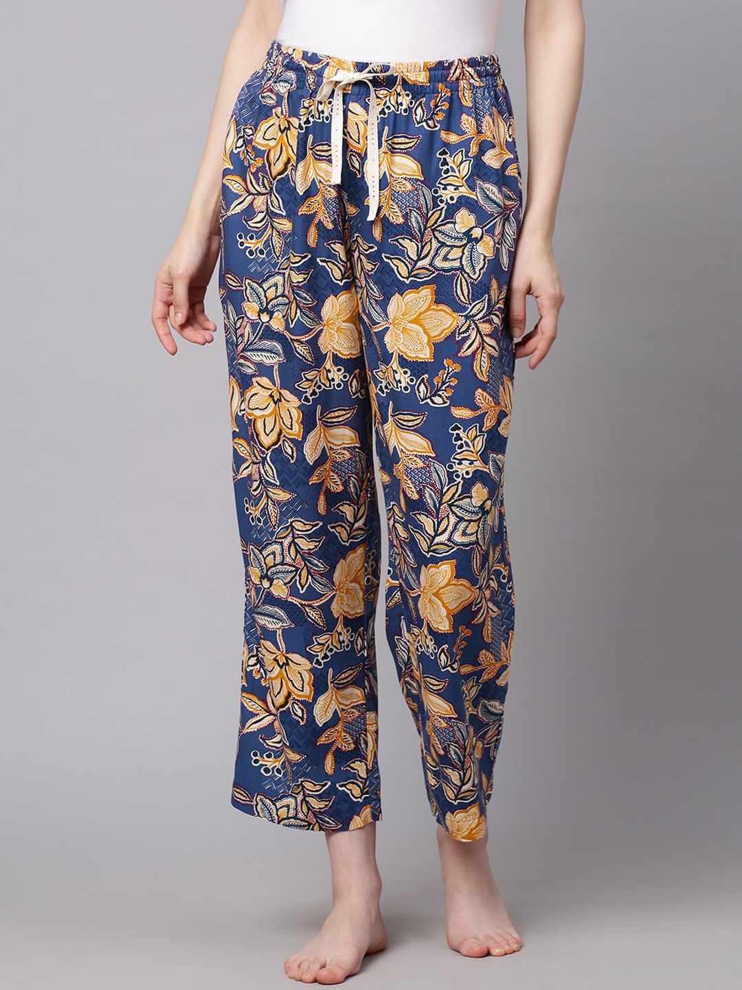 Chemistry Women Blue & Beige Printed Lounge Pants Price in India