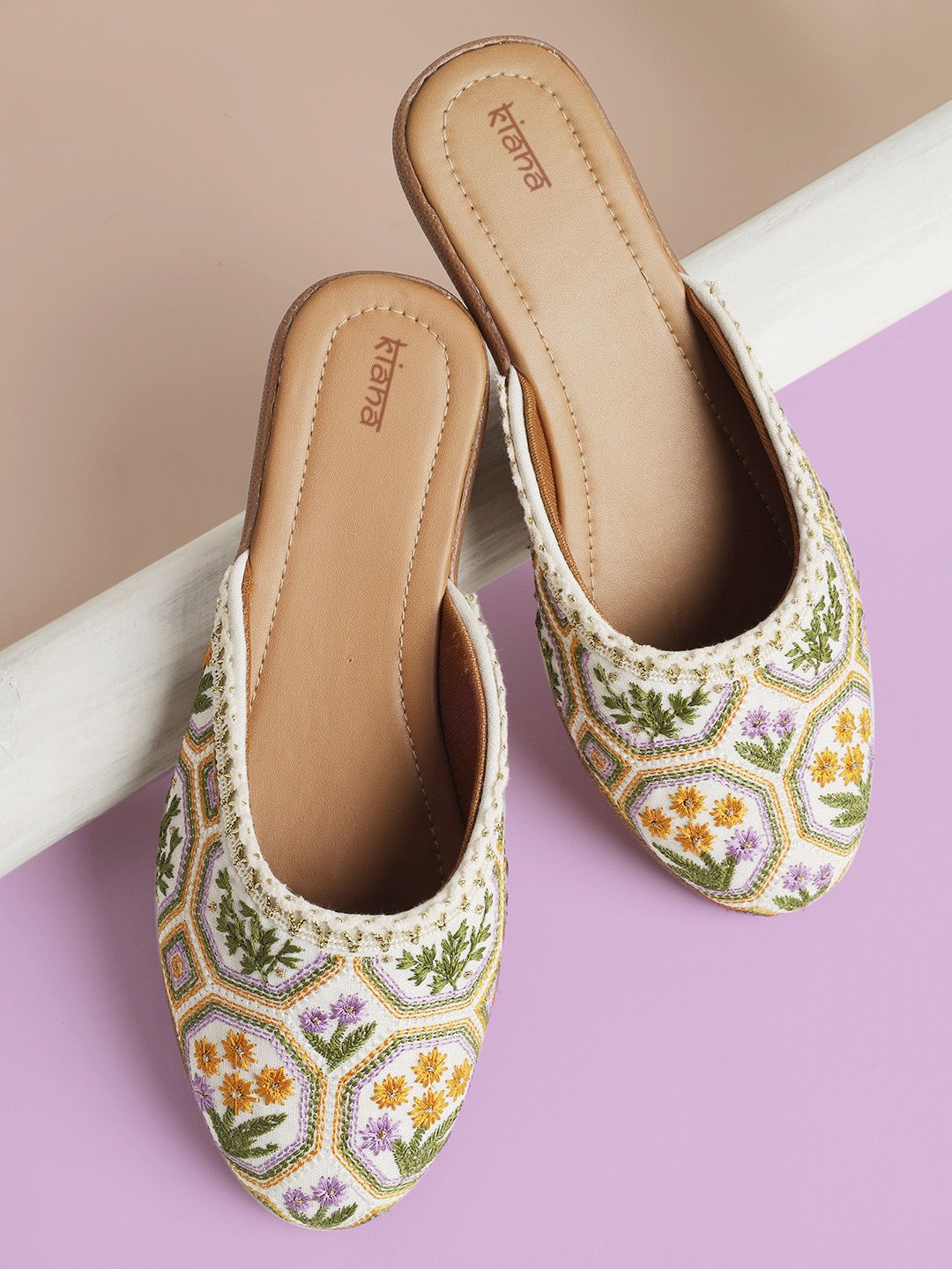 Kiana Women Off White Mojaris Flats Price in India