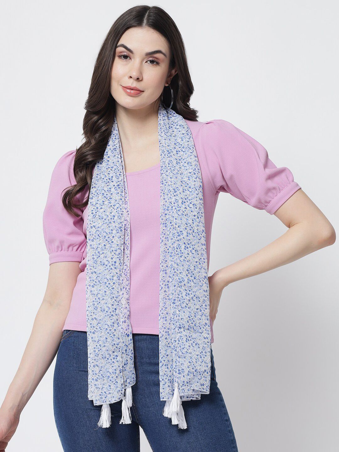 Trend Arrest Women Blue & White Printed Scarf Price in India