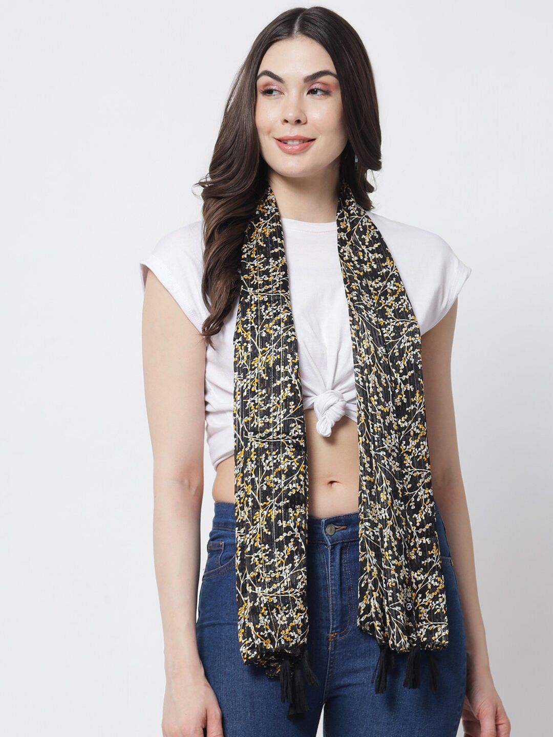 Trend Arrest Women Black & Yellow Printed Scarf Price in India