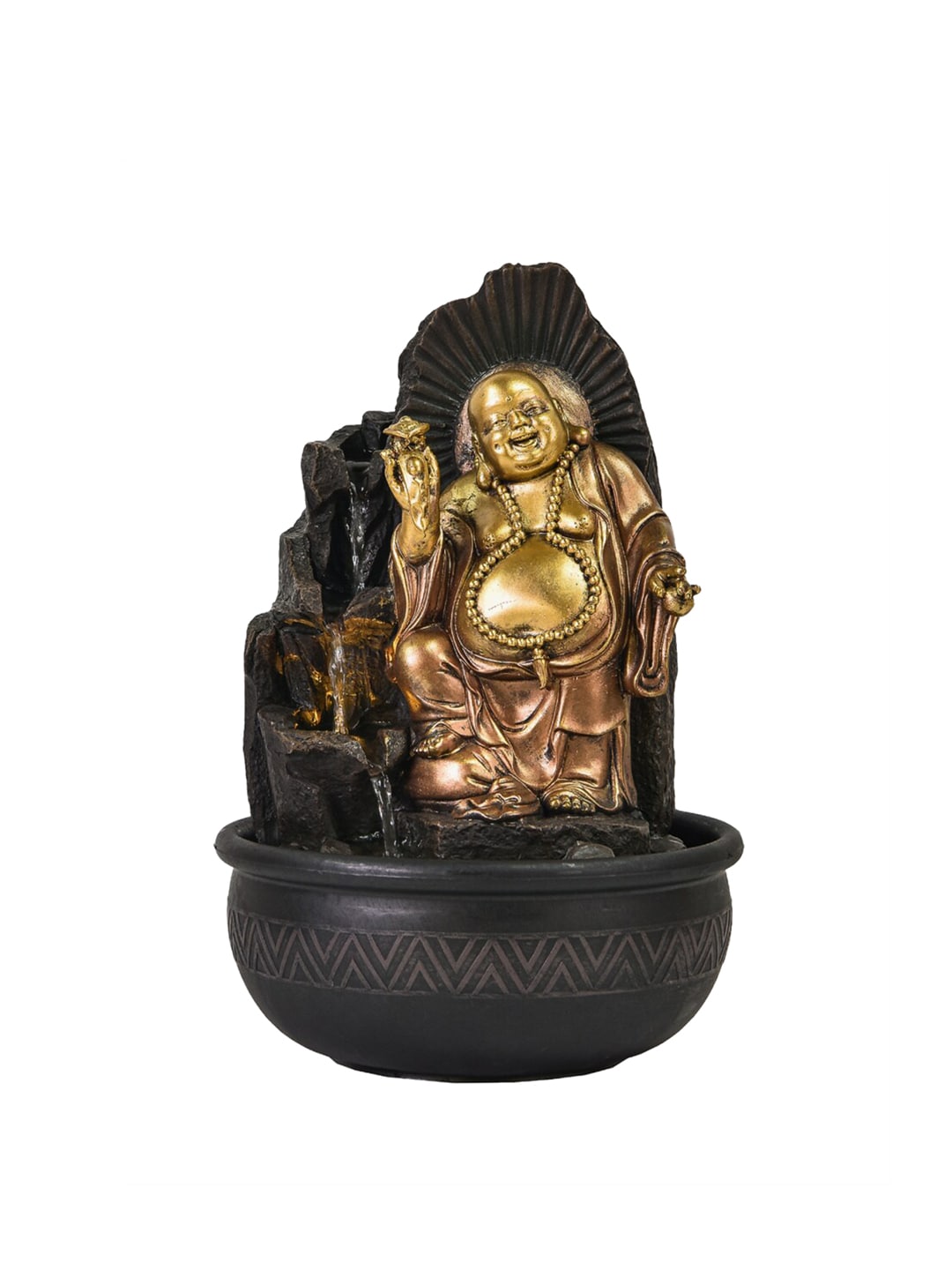Home Centre Black & Metallic-Toned Textured Happy Buddha Indoor Fountain Price in India