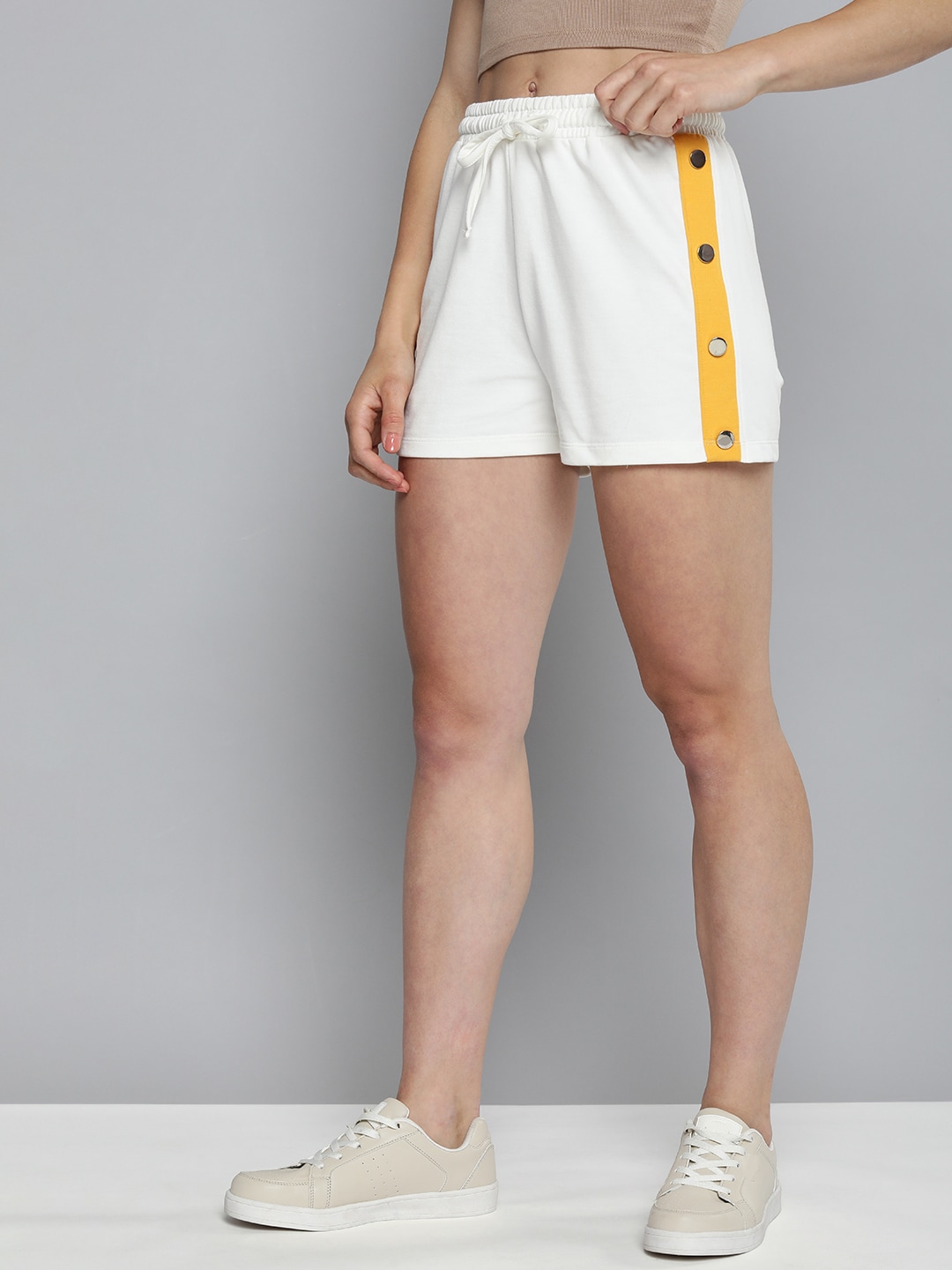 Mast & Harbour Women White Side Striped Shorts Price in India