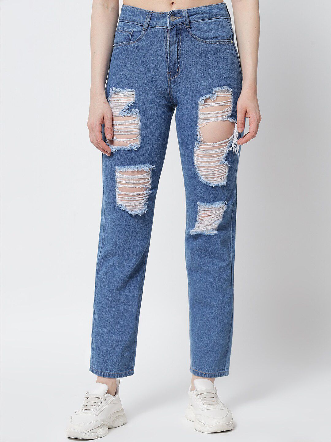 River Of Design Jeans Women Blue Regular Fit High-Rise Highly Distressed Jeans Price in India