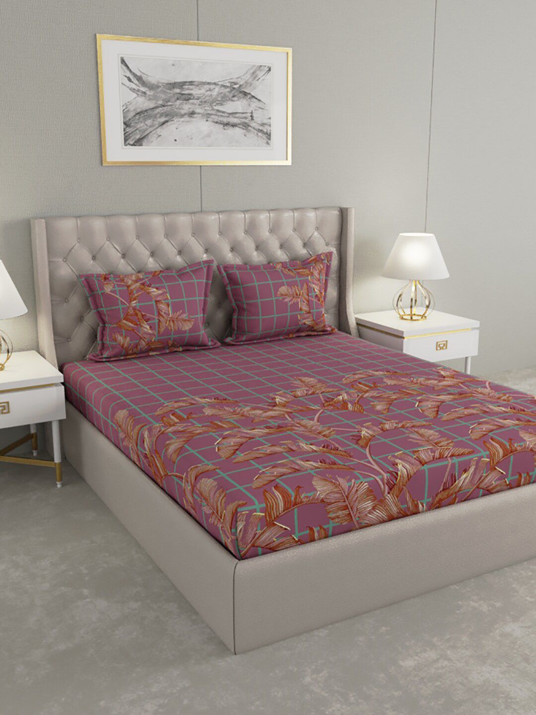 Raymond Home Maroon & Brown Geometric 200 TC King Bedsheet with 2 Pillow Covers Price in India